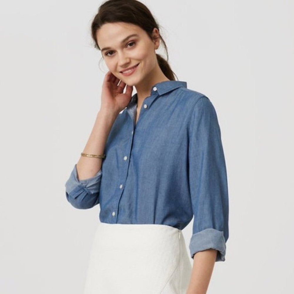 LOFT The Softened Chambray Shirt Petites